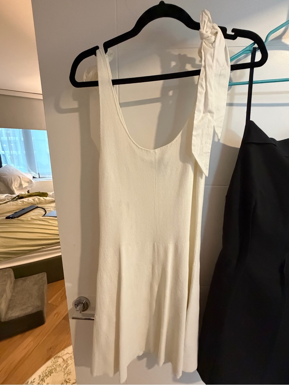House of Harlow 1960 Cream Ribbed Tank Dress with Shoulder Tie